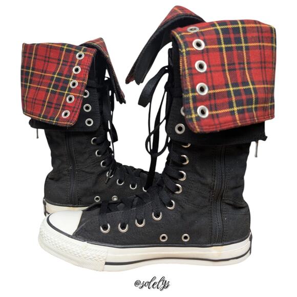 Converse RARE 2007 Japan All Star XXHI Knee High Black Red Plaid Foldover M5/W7 - Picture 14 of 16